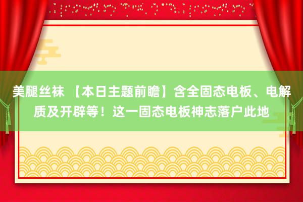 美腿丝袜 【本日主题前瞻】含全固态电板、电解质及开辟等！这一固态电板神志落户此地